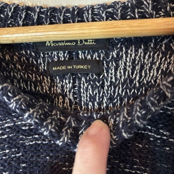 Massimo Dutti Womens Sweater Navy Blue Heathered 3/4 Sleeve Open Back Sz… - Picture 4 of 9